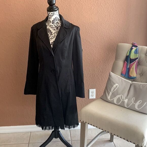 Nine West Jackets & Blazers - Nine West Black Raincoat ruffle hem Size M